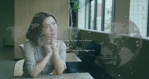 Woman Contemplating with Augmented Reality Data Map