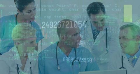 Medical Team Analyzing Data with Futuristic Interface Overlay