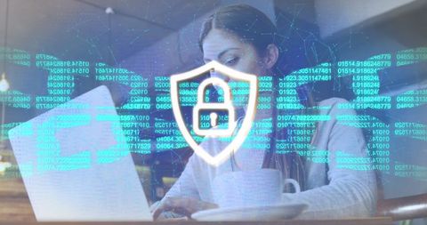 Businesswoman with Security Shield and Blockchain Technology Concept