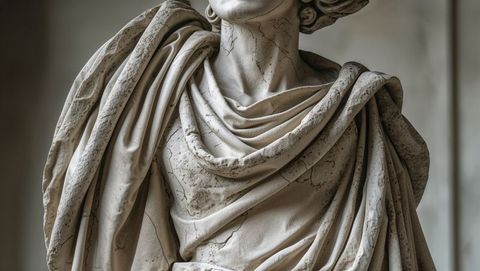 Ancient marble statue with draped toga in museum, trieste italy