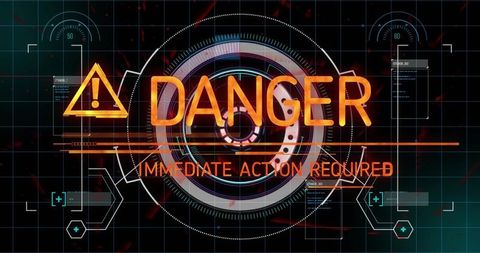 Futuristic hud danger warning immediate action required cyber alert interface