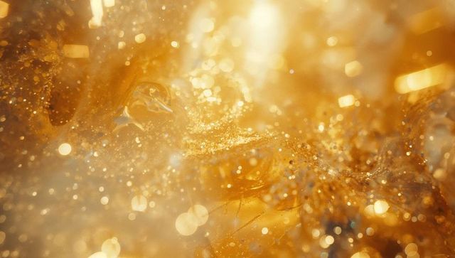 Abstract Golden Liquid with Shimmering Bokeh and Particles