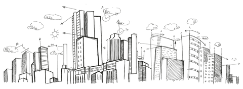 Digital Sketch of City Buildings on Transparent Background