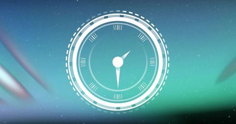 Rotating Futuristic HUD Gauge Over Aurora Gradient Background, Minimal Circular Interface