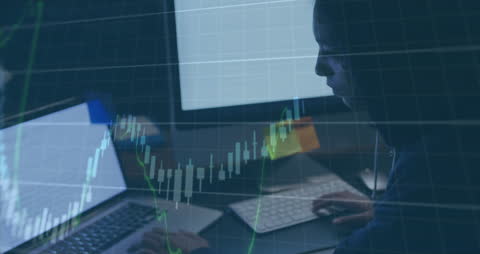 Woman Analyzing Data with Overlaid Financial Charts