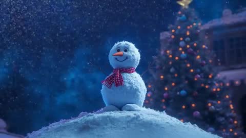 Festive Snowman in Snowstorm by Illuminated Christmas Tree