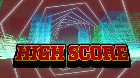 High Score Animation in Futuristic Hexagonal Digital Cityscape