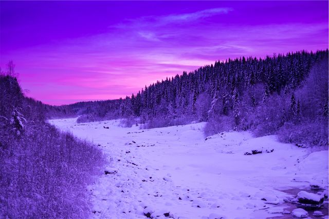 Enchanting Winter Sunset Over Snowy Forest River - Download Free Stock Photos Pikwizard.com