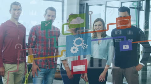 Innovative Business Team Surrounded by Digital Interface Icons