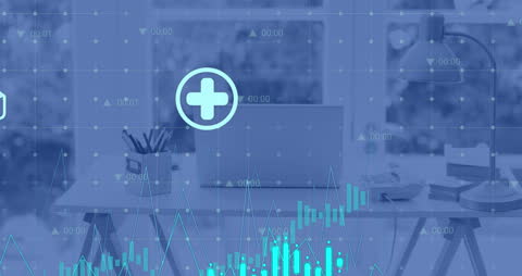 Digital Analysis in Modern Workplace with Finance Icons