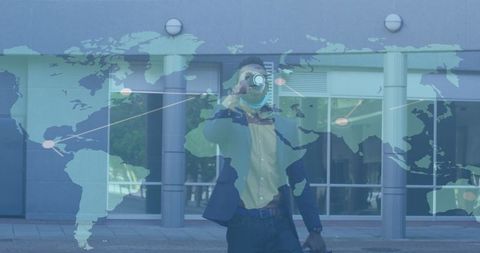 businessman in mask with global connections overlay - Download Free Stock Images Pikwizard.com
