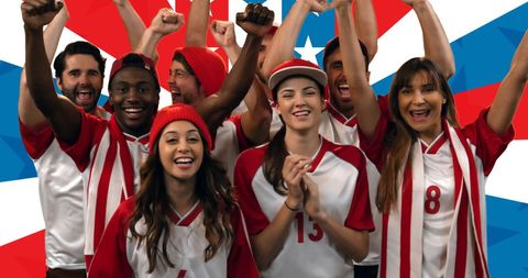 Diverse Group Celebrating Sports Victory with American Flags