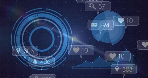 Futuristic hud dashboard displaying social analytics overlays with holographic interface