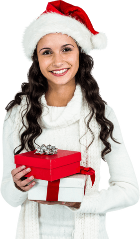 smiling woman in christmas hat holding transparent gifts celebrating holiday - Download Free Stock Videos Pikwizard.com