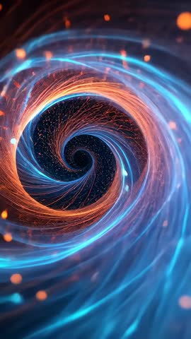 Rotating neon vortex tunnel animating spiral depth in vertical 3D motion background
