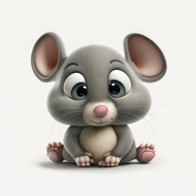Close up of cute grey mouse on white background, created using generative ai technology. Mouse and animal concept digitally generated image.