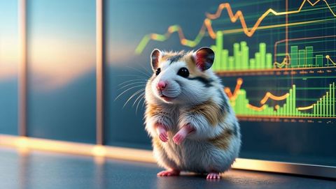 Tricolor hamster in tech lab analyzing financial charts