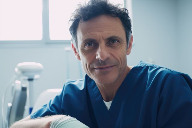 Smiling Dentist in Blue Scrubs at Dental Clinic - Download Free Stock Images Pikwizard.com