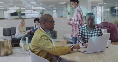 Collaborative Office Meeting with Digital Technology Overlay