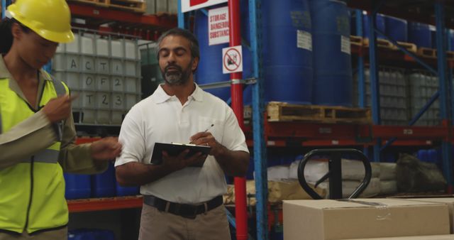 Warehouse Workers Inspecting Inventory in Industrial Storage Facility - Download Free Stock Images Pikwizard.com