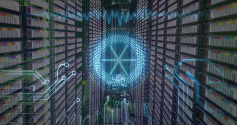 Futuristic Server Room with Digital Connections