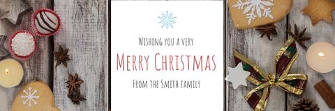 Festive christmas greeting template with cookies and candles
