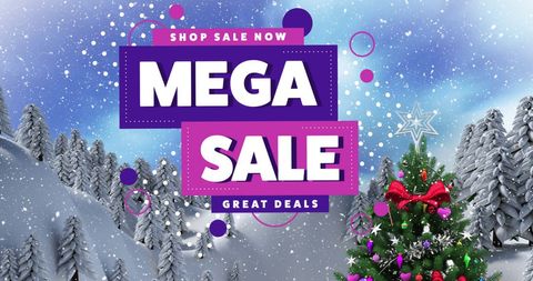 Bright Winter Mega Sale Announcement with Snowy Background