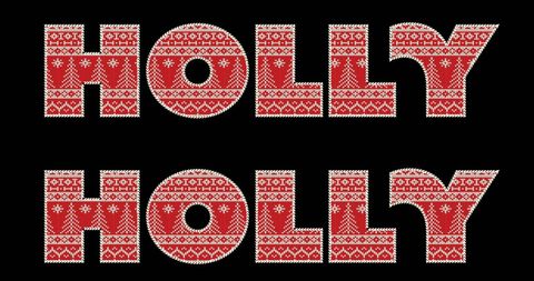 Festive Holly Text with Red Nordic Knit Pattern - Download Free Stock Images Pikwizard.com