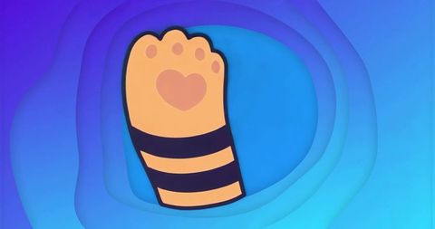 Cute cartoon paw print with heart design on abstract paper-cut background