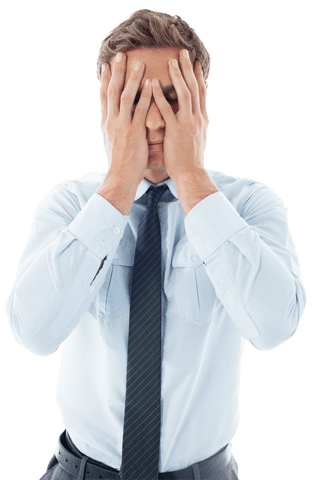 Frustrated Businessman Holding Face Transparent Background