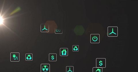 Futuristic Digital Interface with Neon Energy Icons