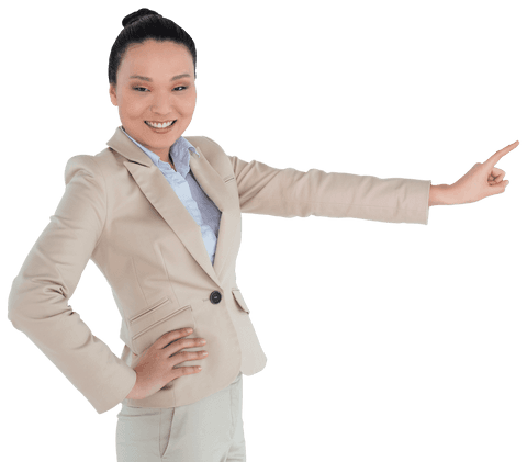 Female Business Professional Pointing Pose on Transparent Background