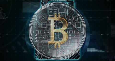 Bitcoin with Lock and Digital Codes Representing Security