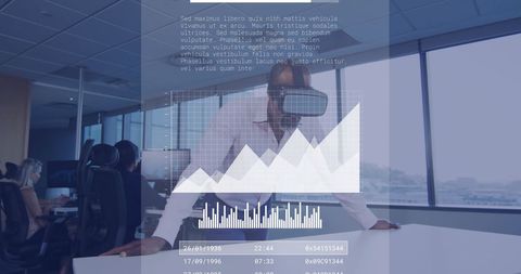 Businessman Using VR Headset for Data Processing in Office