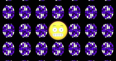 Grinning emoji on vibrant geometric background