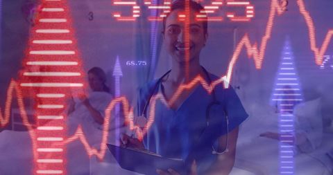 Healthcare professionals analyzing pulse charts in hospital ward