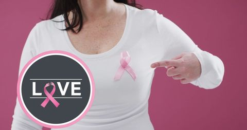 Breast Cancer Awareness with Pink Ribbon on T-shirt