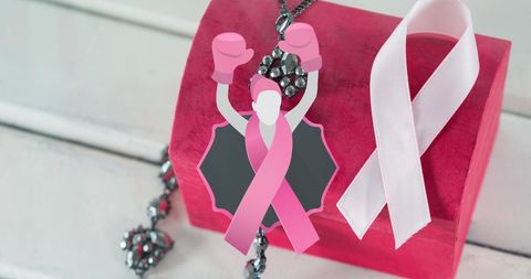 Breast Cancer Awareness with Pink Ribbon and Boxing Gloves