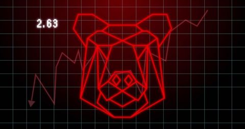 Geometric bear and financial downtrend in red grid background