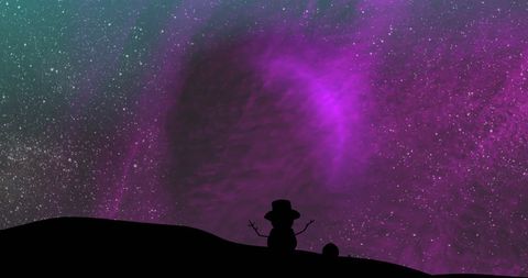 Snowman Silhouette with Vibrant Purple Night Sky