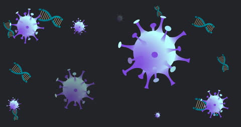 Viruses and DNA Strands on a Dark Background