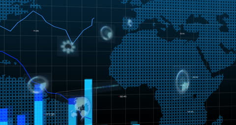 Digital Global Business Interface with Data Analysis Visuals