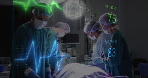 Medical Team Performing Surgery with Digital Cardiograph Display - Download Free Stock Images Pikwizard.com