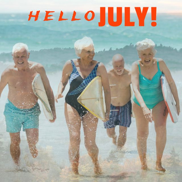 Group of Senior Surfing Friends Celebrating Summer at the Beach - Download Free Stock Templates Pikwizard.com