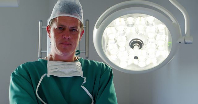 Confident Surgeon Standing in Operating Room with Surgical Light - Download Free Stock Images Pikwizard.com