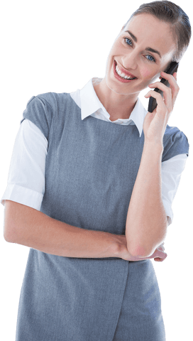 Smiling Businesswoman With Mobile Phone on Transparent Background