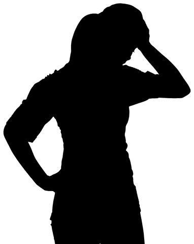 Transparent silhouette of woman holding head in thought