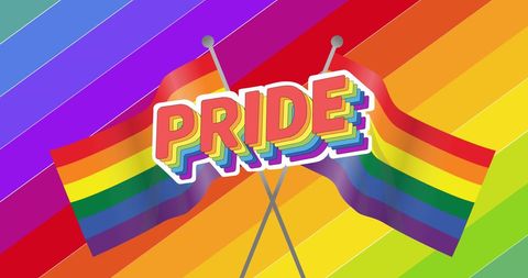 Pride concept with rainbow flags and text