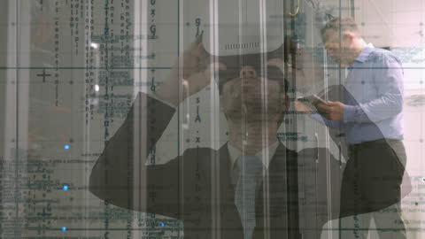 IT Technician Using VR Technology and Inspecting Servers