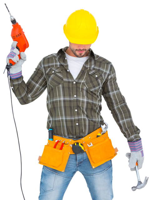 Transparent hardworking repairman holding hammer and drill - Download Free Stock Videos Pikwizard.com